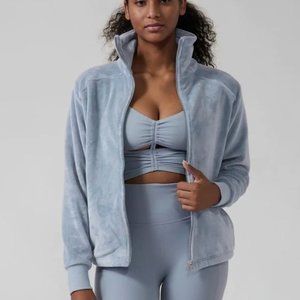 NWOT Athleta Double Cozy Karma Recovery Bomber  Fleece Jacket Blue